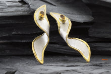 Load image into Gallery viewer, Lady's Two Tone Sterling Silver Satin & Polished Bezel Set Earrings With 2 Oval Citrines, View #3