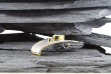 Load image into Gallery viewer, YIA Two Tone Sterling Silver Satin & Polished Bezel Set Pendant With 1 Round Diamond And 1 Oval Aquamarine., View #3