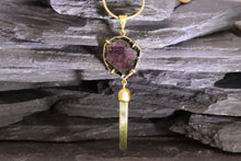 Load image into Gallery viewer, Yellow 18 Karat Drop Necklace Set with 1 Watermelon Tourmaline Slice1 Tourmaline Crystal, View #1
