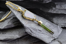 Load image into Gallery viewer, Yellow 18 Karat Drop Pendant Set with 1 Watermelon Tourmaline Slice1 Tourmaline Crystal, View #4