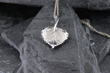 Load image into Gallery viewer,  Cherish the elegance of nature with our exquisite 14K White Gold Aspen Leaf Pendant, intricately crafted to embody the grace of the Aspen tree. A perfect gift for someone special or a unique treat for yourself, this stunning piece represents growth, renewal, and resilience. The pendant comes with a matching 16&quot; 14K White Gold Chain, beautifully complementing the pendant&#39;s design.  Features:  Custom 14K White Gold Aspen Leaf Pendant 16&quot; 14K White Gold Chain View #1
