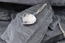 Load image into Gallery viewer, Cherish the elegance of nature with our exquisite 14K White Gold Aspen Leaf Pendant, intricately crafted to embody the grace of the Aspen tree. A perfect gift for someone special or a unique treat for yourself, this stunning piece represents growth, renewal, and resilience. The pendant comes with a matching 16&quot; 14K White Gold Chain, beautifully complementing the pendant&#39;s design.  Features:  Custom 14K White Gold Aspen Leaf Pendant 16&quot; 14K White Gold Chain, View #3
