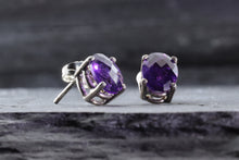 Load image into Gallery viewer, White Sterling Silver Stud Earrings With 2 Oval Amethyst, View #2
