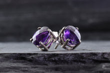 Load image into Gallery viewer, White Sterling Silver Stud Earrings With 2 Oval Amethyst, View #3
