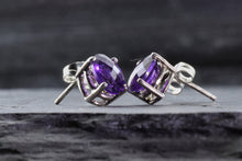 Load image into Gallery viewer, White Sterling Silver Stud Earrings With 2 Oval Amethyst, View #4
