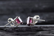 Load image into Gallery viewer, White Sterling Silver Stud Earrings With 2 Oval Garnets, View #3
