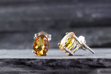 Load image into Gallery viewer, White Sterling Silver Stud Earrings With 2Round Golden Topaz, View #2
