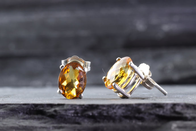 Sterling Silver Citrine Stud Earrings, View #1