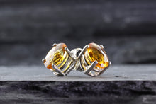 Load image into Gallery viewer, White Sterling Silver Stud Earrings With 2Round Golden Topaz, View #3
