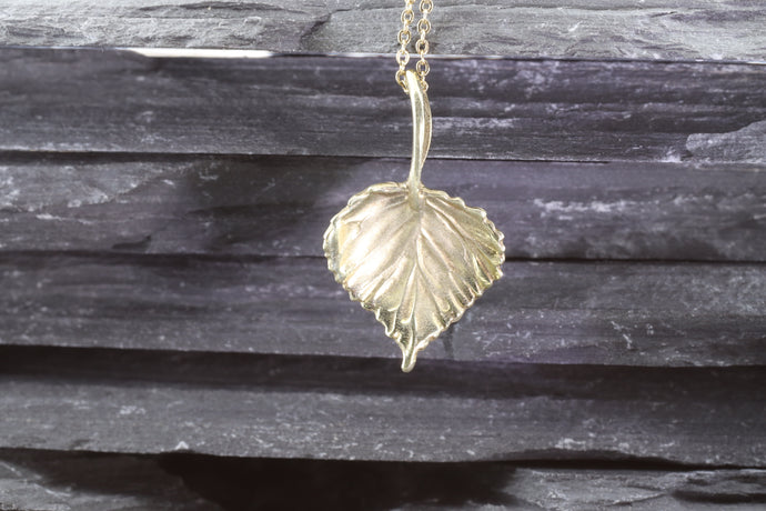 14K Green Gold Aspen Leaf Pendant On A 14K Yellow Gold Chain, View #1
