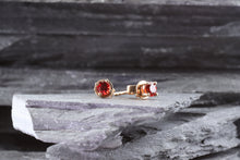 Load image into Gallery viewer, 14K Rose Prong Earring Set With Round Red Orange Sapphires, View #2
