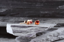 Load image into Gallery viewer, 14K Rose Prong Earring Set With Round Red Orange Sapphires, View #3
