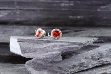 Load image into Gallery viewer, 14K W Prong Set Earring Set With Round Red Orange Sapphires And Round White Diamonds
