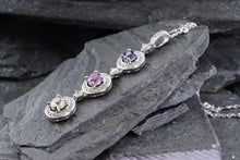 Load image into Gallery viewer, 14K White Gold Drop Pendant Set With Sapphires Round Purple, Round Pink and Round Yellow And White Diamonds, View #3
