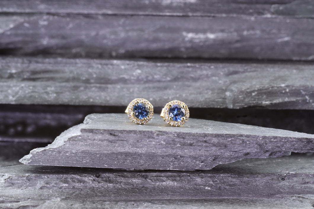 Gold Earrings with Blue Sapphires & Diamonds