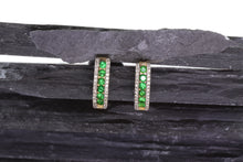 Load image into Gallery viewer, 14K Yellow Gold Huggie Earrings Set With Tsavorite Garnets And White Diamonds, View #1
