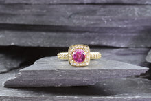 Load image into Gallery viewer, 18K Ballerina Fashion Ring With One Cushion Pink Sapphire And 34 Round Diamonds, View #7
