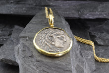 Load image into Gallery viewer, 18K Karat Yellow Gold Bezel Setting With A Silver Ancient Greek Coin Pendant, Alexander, View #1
