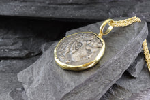 Load image into Gallery viewer, 18K Karat Yellow Gold Bezel Setting With A Silver Ancient Greek Coin Pendant, Alexander, View #2
