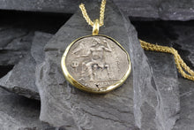 Load image into Gallery viewer, 18K Karat Yellow Gold Bezel Setting With A Silver Ancient Greek Coin Pendant, Alexander, View #4
