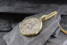 Load image into Gallery viewer, 18K Karat Yellow Gold Bezel Setting With A Silver Ancient Greek Coin Pendant, Alexander, View #5
