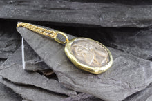 Load image into Gallery viewer, 18 Karat Yellow Gold Bezel Setting With A Silver Ancient Greek Coin Pendant, Dionysos, View #3
