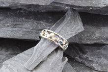 Load image into Gallery viewer, 18k White Gold Bubble Ring Set With 18 White Diamonds And 10 Blue Diamonds, View #3
