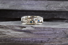 Load image into Gallery viewer, 18k White Gold Bubble Ring Set With 18 White Diamonds And 10 Blue Diamonds, View #4
