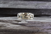 Load image into Gallery viewer, 18k White Gold Bubble Ring Set With 18 White Diamonds And 10 Blue Diamonds, View #5
