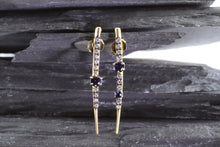 Load image into Gallery viewer, 18k Yellow Sapphire and Diamond Earrings With Round Brilliant Diamonds, 3 Round Fine Sapphires, View #1
