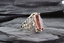 Load image into Gallery viewer, 5ct Barion Cut Rectangle Pink Tourmaline With 18Y Accents Set In 14K Rose  &amp; Sterling Silver, View #2
