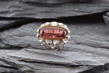 Load image into Gallery viewer, Pink Tourmaline Ring Set In 14k Rose Gold With 9 Round Blue Diamonds Set In Sterling Silver, View #5
