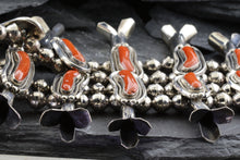 Load image into Gallery viewer, Coral and Sterling Silver Squash Blossom Necklace, View #5

