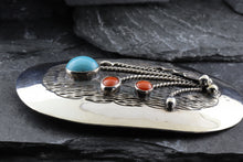 Load image into Gallery viewer, Engraved SS Pendant Set With Turquoise And Coral, 18&quot; Chain, View #3
