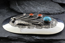 Load image into Gallery viewer, Engraved SS Pendant Set With Turquoise And Coral, 18&quot; Chain, View #4
