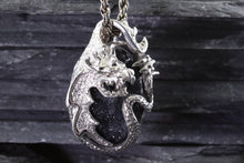 Load image into Gallery viewer, Handmade  Sterling Silver Dragon Pendant With 1 Oval  Psilomelane Druzy On A 18 Sterling Silver Rope Chain, View #1
