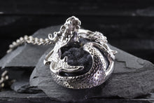 Load image into Gallery viewer, Handmade  Sterling Silver Dragon Pendant With 1 Oval  Psilomelane Druzy On A 18 Sterling Silver Rope Chain, View #5
