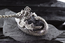 Load image into Gallery viewer, Handmade  Sterling Silver Dragon Pendant With 1 Oval  Psilomelane Druzy On An 18 Sterling Silver Rope Chain, View #7
