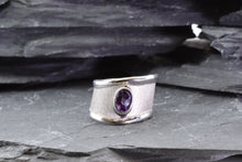 Load image into Gallery viewer, White Sterling Silver Satin &amp; Polished Contemporary Ring With One Bezel Set Oval Amethyst, View #1
