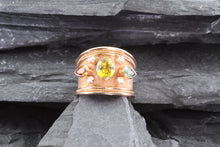 Load image into Gallery viewer, Lady&#39;s Rose 18 K Satin &amp; Polished Contemporary Fashion Ring Sapphires With Round Diamonds, Center Oval Yellow Sapphire View #1
