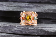 Load image into Gallery viewer, Lady&#39;s Rose 18 K Satin &amp; Polished Contemporary Fashion Ring Sapphires With Round Diamonds, Center Oval Yellow Sapphire View #4
