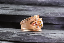 Load image into Gallery viewer, Lady&#39;s Rose 18 K Satin &amp; Polished Contemporary Fashion Ring Sapphires With Round Diamonds, Center Oval Yellow Sapphire View #5
