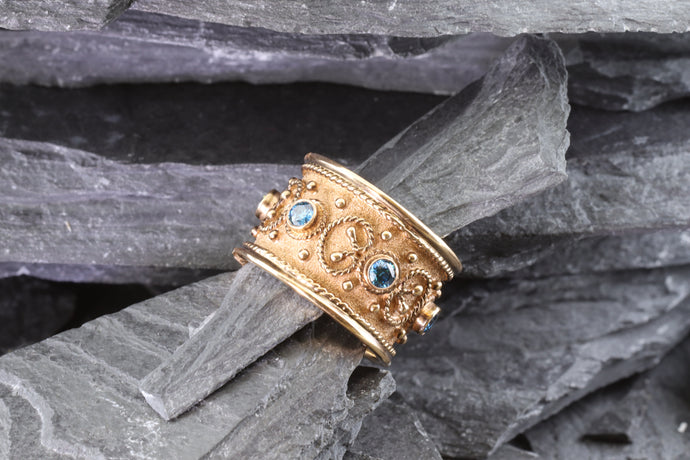 Lady's Rose 18 Karat Satin & Polished Contemporary Fashion Ring With 6 Round Blue Diamonds, View #3