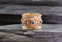 Load image into Gallery viewer, Lady&#39;s Rose 18 Karat Satin &amp; Polished Contemporary Fashion Ring With 6 Round Blue Diamonds, View #4
