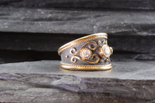 Load image into Gallery viewer, Lady&#39;s Rosé 18 Karat Satin &amp; Polished Contemporary Fashion Ring With One Round Diamond And 2=0.16Tw Round Diamonds, View #5
