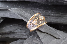 Load image into Gallery viewer, Lady&#39;s Rosé 18 Karat Satin &amp; Polished Contemporary Fashion Ring With One Round Diamond And 2=0.16Tw Round Diamonds, View #2
