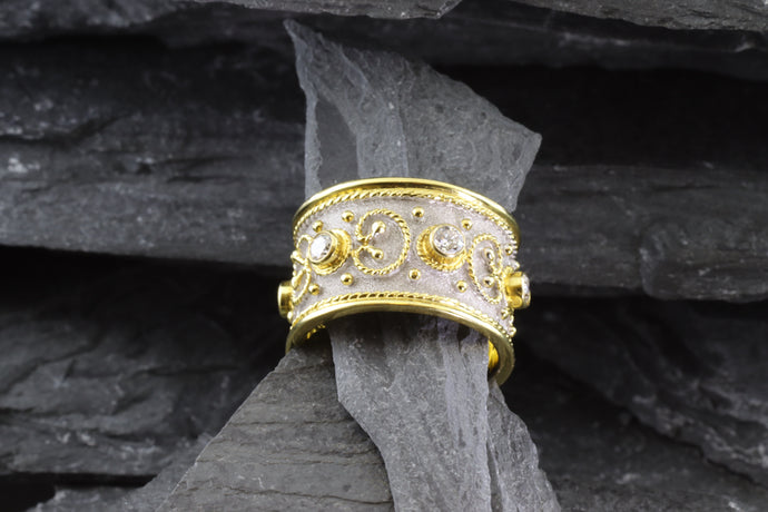 Lady's Two Tone 18K Satin & Polished Contemporary Fashion Ring With 6 Round Diamonds, View #1