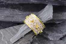 Load image into Gallery viewer, Lady&#39;s Two Tone 18K Satin &amp; Polished Contemporary Fashion Ring With 6 Round Diamonds, View #2
