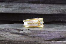 Load image into Gallery viewer, Lady&#39;s Two Tone 18 Karat Satin &amp; Polished Contemporary Fashion Ring With One Blue Round Diamond, View #5
