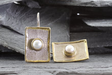 Load image into Gallery viewer, Lady&#39;s Two Tone Sterling Silver Satin &amp; Polished Drop Earrings With Mabe&#39; 2 Pearls, View #3

